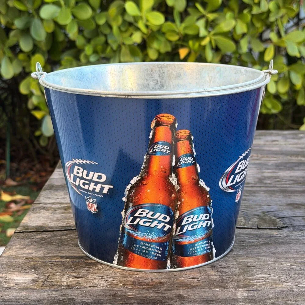 Official 2013 Bud Light NFL Sponsor Football Ice Bucket Metal Beer Pail - Used